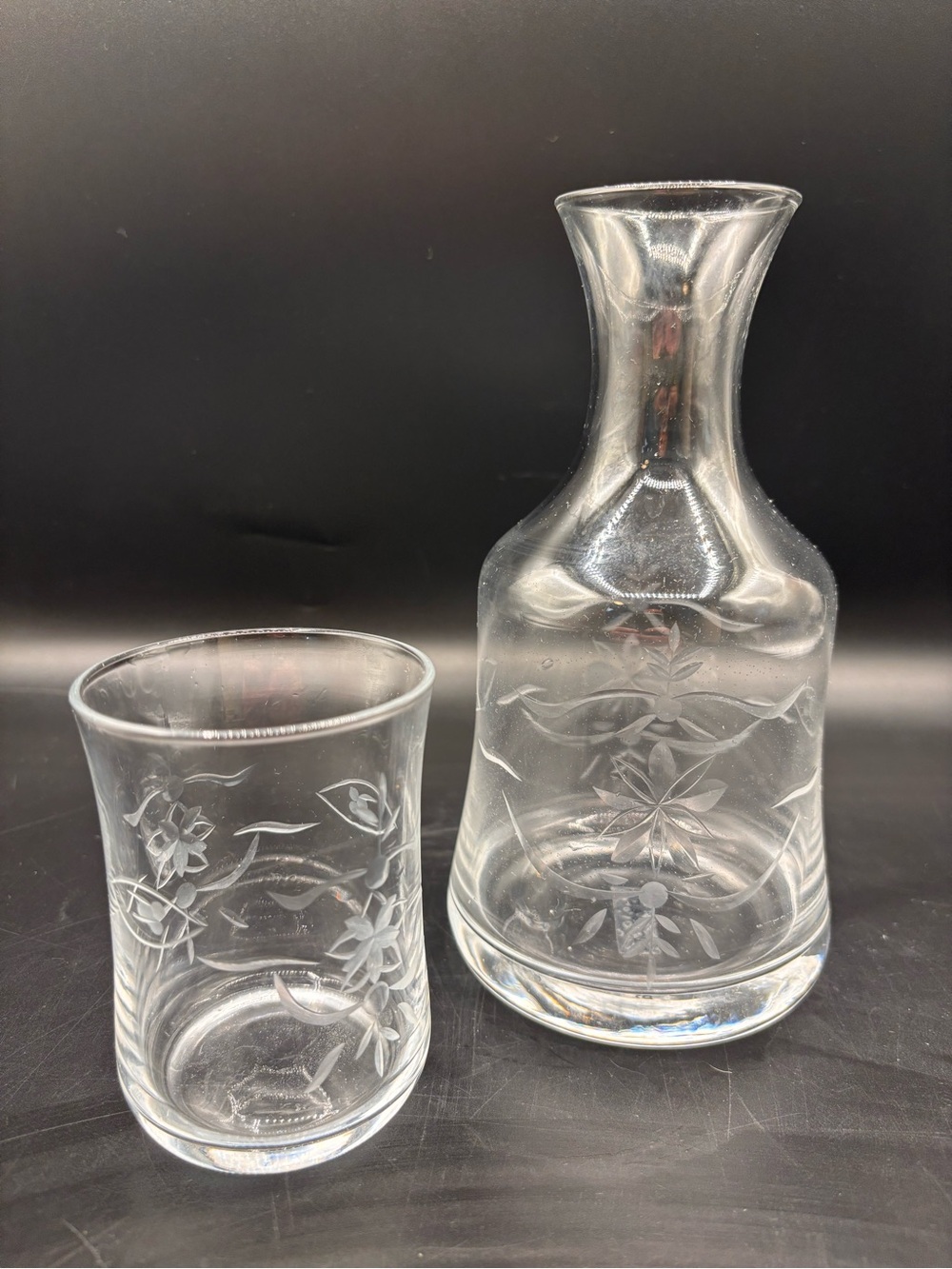 Southern Living At Home English Garden Bedside Set Hand Cut Glass Carafe and Cup